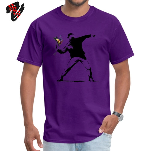 Swag Banksy Flower Thrower T Shirts 100% Cotton Fabric Men Tshirt Mens T-shirts Novelty Street Art - TimelessGear9