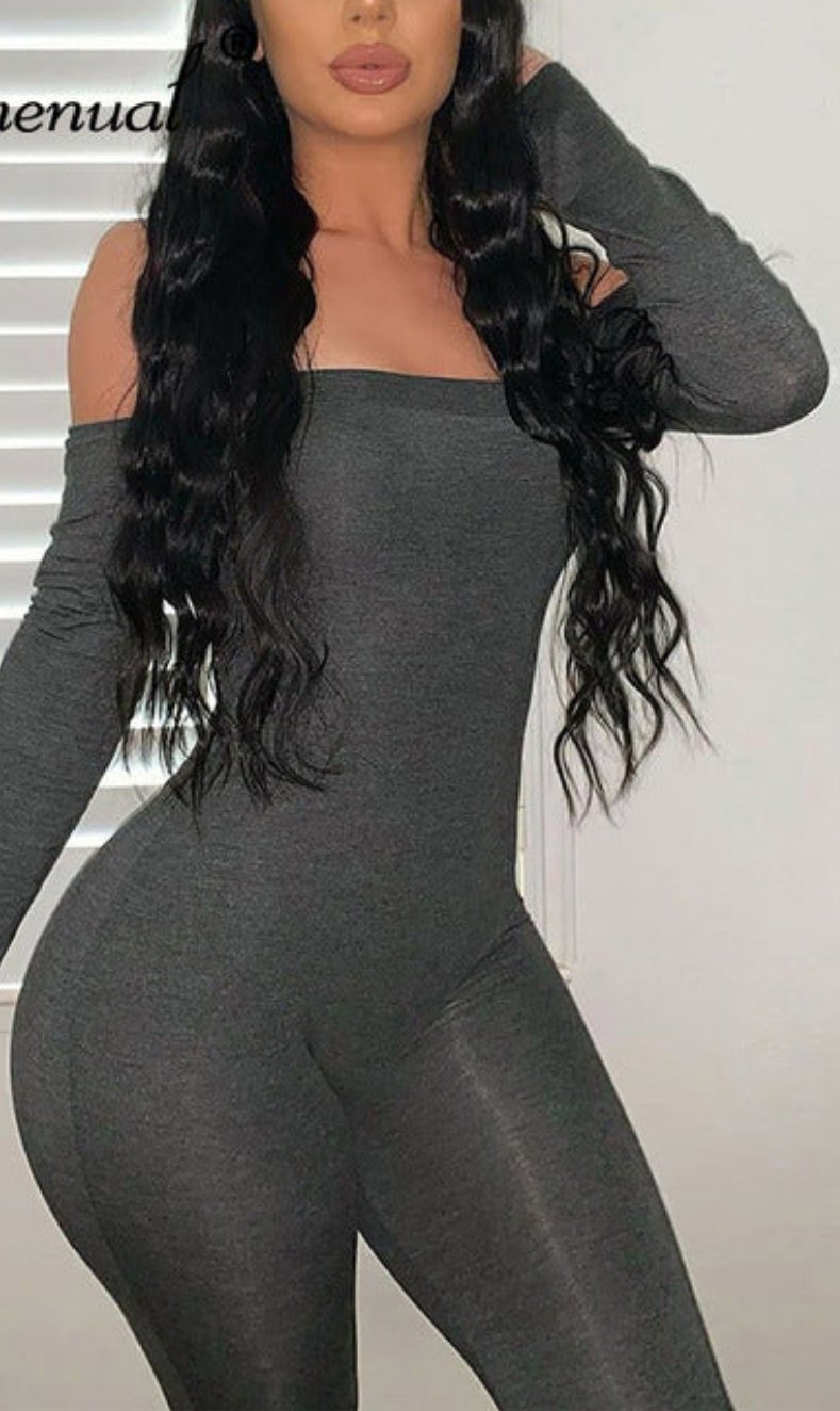 Simenual Off Shoulder Bodycon Rompers Womens Jumpsuit Long Sleeve Sporty Workout bodysuit - TimelessGear9