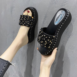 Women Bling Slip On Slippers Platform Wedges Shoes - TimelessGear9