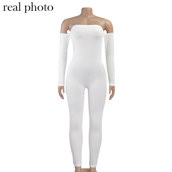 Simenual Off Shoulder Bodycon Rompers Womens Jumpsuit Long Sleeve Sporty Workout bodysuit - TimelessGear9