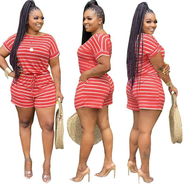 Striped Plus Size Two Piece Set Women Tracksuits Summer Outfits Top Sweat Suits Lounge wear Matching Sets - TimelessGear9