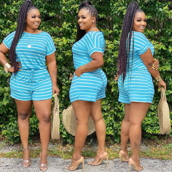 Striped Plus Size Two Piece Set Women Tracksuits Summer Outfits Top Sweat Suits Lounge wear Matching Sets - TimelessGear9