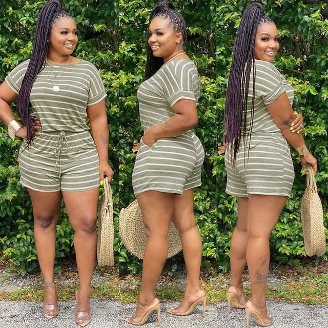 Striped Plus Size Two Piece Set Women Tracksuits Summer Outfits Top Sweat Suits Lounge wear Matching Sets - TimelessGear9