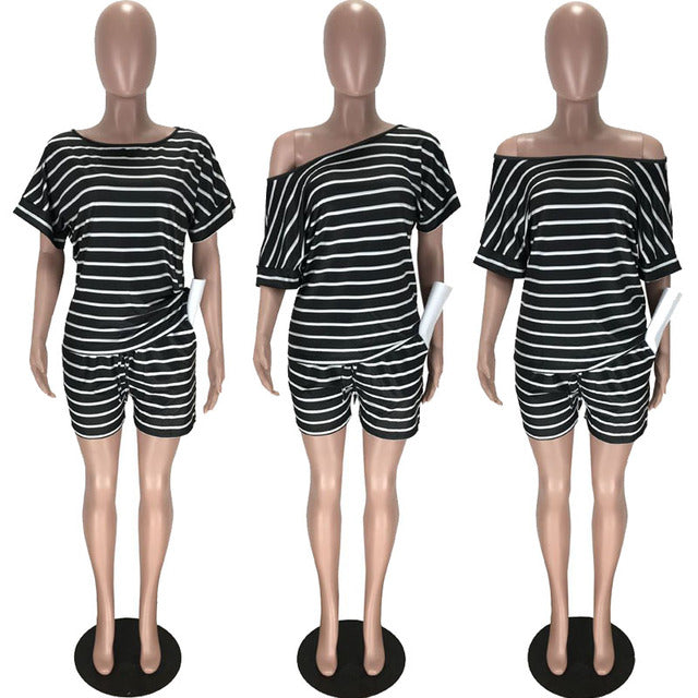 Striped Plus Size Two Piece Set Women Tracksuits Summer Outfits Top Sweat Suits Lounge wear Matching Sets - TimelessGear9