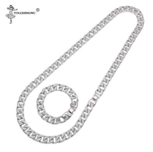Hip Hop Gold Color Necklace ????? Miami Curb Cuban Chain Iced Out Paved Rhinestones CZ Bling Rapper For Men Jewelry - TimelessGear9