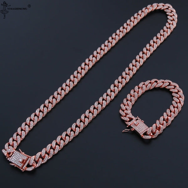 Hip Hop Gold Color Necklace ????? Miami Curb Cuban Chain Iced Out Paved Rhinestones CZ Bling Rapper For Men Jewelry - TimelessGear9