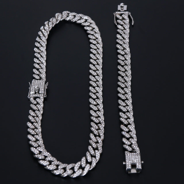 Hip Hop Gold Color Necklace ????? Miami Curb Cuban Chain Iced Out Paved Rhinestones CZ Bling Rapper For Men Jewelry - TimelessGear9