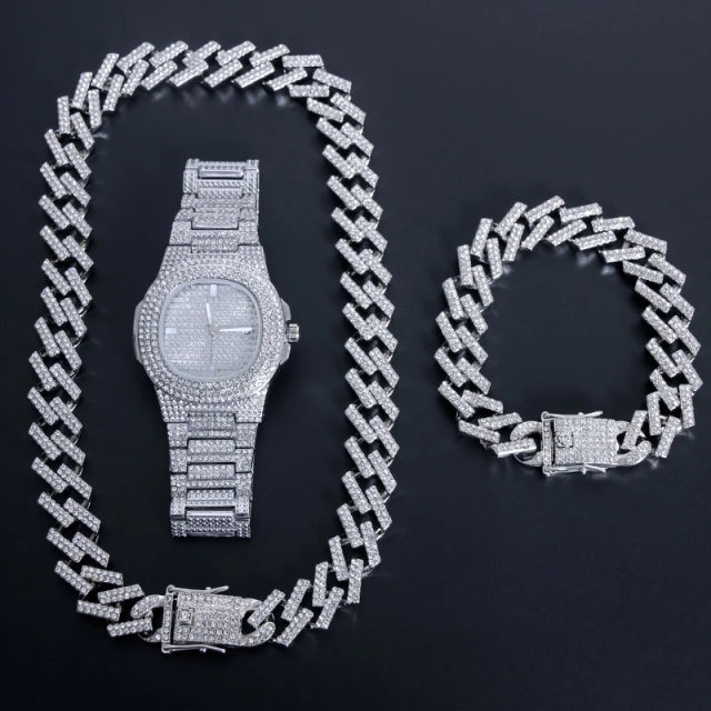 Hip Hop Gold Color Necklace ????? Miami Curb Cuban Chain Iced Out Paved Rhinestones CZ Bling Rapper For Men Jewelry - TimelessGear9