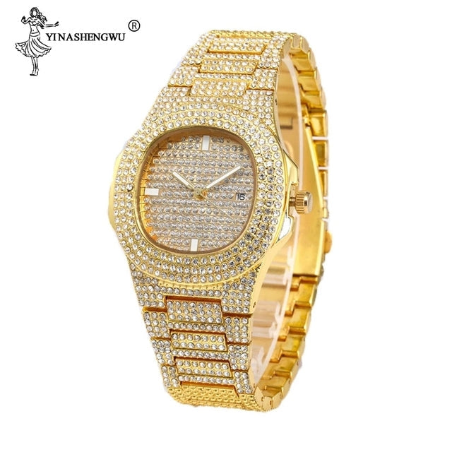 Hip Hop Gold Color Necklace ????? Miami Curb Cuban Chain Iced Out Paved Rhinestones CZ Bling Rapper For Men Jewelry - TimelessGear9