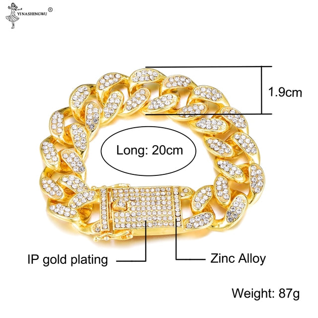 Hip Hop Gold Color Necklace ????? Miami Curb Cuban Chain Iced Out Paved Rhinestones CZ Bling Rapper For Men Jewelry - TimelessGear9