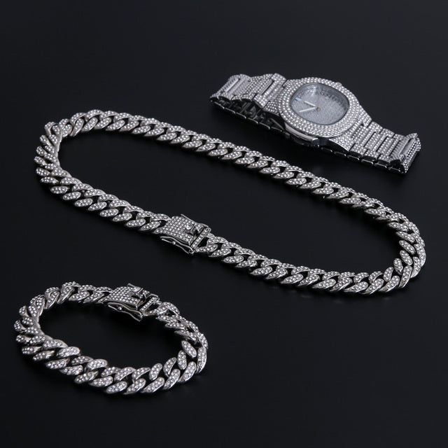 Hip Hop Gold Color Necklace ????? Miami Curb Cuban Chain Iced Out Paved Rhinestones CZ Bling Rapper For Men Jewelry - TimelessGear9