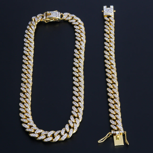 Hip Hop Gold Color Necklace ????? Miami Curb Cuban Chain Iced Out Paved Rhinestones CZ Bling Rapper For Men Jewelry - TimelessGear9
