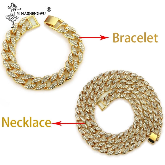 Hip Hop Gold Color Necklace ????? Miami Curb Cuban Chain Iced Out Paved Rhinestones CZ Bling Rapper For Men Jewelry - TimelessGear9