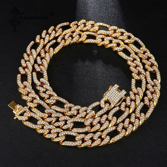 Hip Hop Gold Color Necklace ????? Miami Curb Cuban Chain Iced Out Paved Rhinestones CZ Bling Rapper For Men Jewelry - TimelessGear9