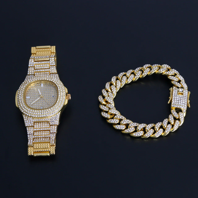 Hip Hop Gold Color Necklace ????? Miami Curb Cuban Chain Iced Out Paved Rhinestones CZ Bling Rapper For Men Jewelry - TimelessGear9