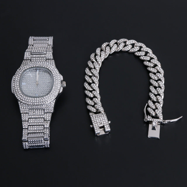 Hip Hop Gold Color Necklace ????? Miami Curb Cuban Chain Iced Out Paved Rhinestones CZ Bling Rapper For Men Jewelry - TimelessGear9