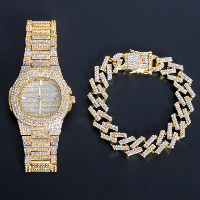 Hip Hop Gold Color Necklace ????? Miami Curb Cuban Chain Iced Out Paved Rhinestones CZ Bling Rapper For Men Jewelry - TimelessGear9