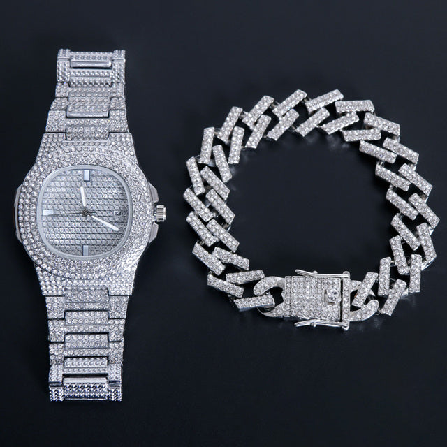 Hip Hop Gold Color Necklace ????? Miami Curb Cuban Chain Iced Out Paved Rhinestones CZ Bling Rapper For Men Jewelry - TimelessGear9