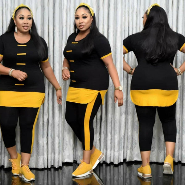 Two Piece Pant Sets Plus Size African Clothes Set Women Short Sleeve Split Top And Pants - TimelessGear9
