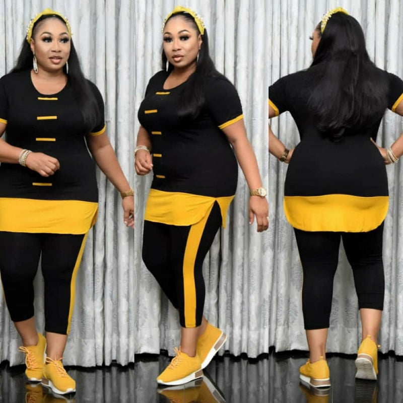 Two Piece Pant Sets Plus Size African Clothes Set Women Short Sleeve Split Top And Pants - TimelessGear9