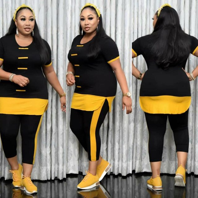 Two Piece Pant Sets Plus Size African Clothes Set Women Short Sleeve Split Top And Pants - TimelessGear9