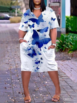 Hem Print Sexy V-neck Beach Dress Plus-size dress Comfortable - TimelessGear9