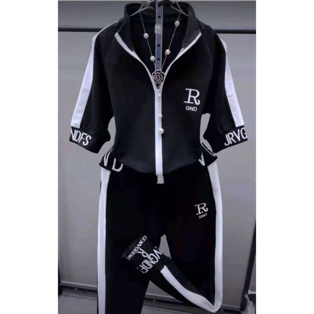 Women  Two Piece Set Summer New Slim Fashion Short Sleeve Hooded Sweater Leisure - TimelessGear9