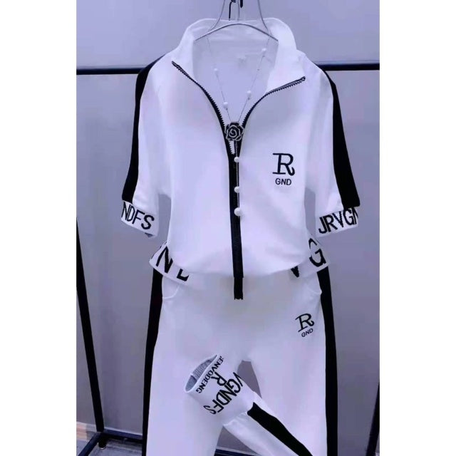 Women  Two Piece Set Summer New Slim Fashion Short Sleeve Hooded Sweater Leisure - TimelessGear9