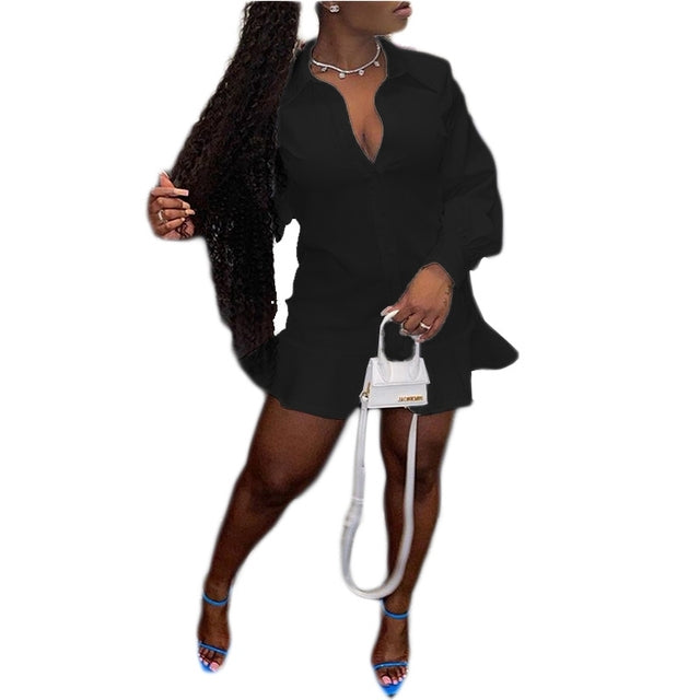 Plus Size Women Clothing Long Sleeve Fall Dress Ruffles Hem - TimelessGear9
