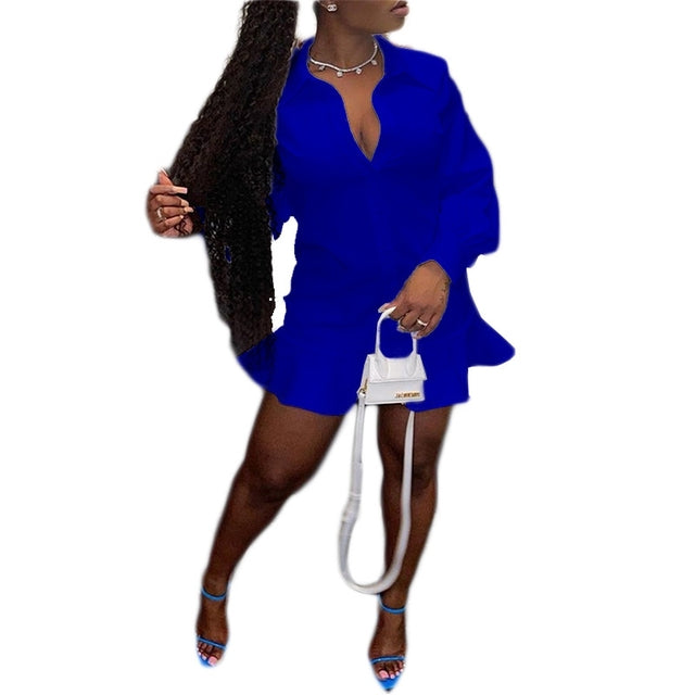 Plus Size Women Clothing Long Sleeve Fall Dress Ruffles Hem - TimelessGear9