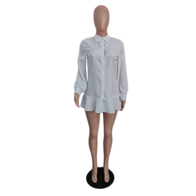 Plus Size Women Clothing Long Sleeve Fall Dress Ruffles Hem - TimelessGear9