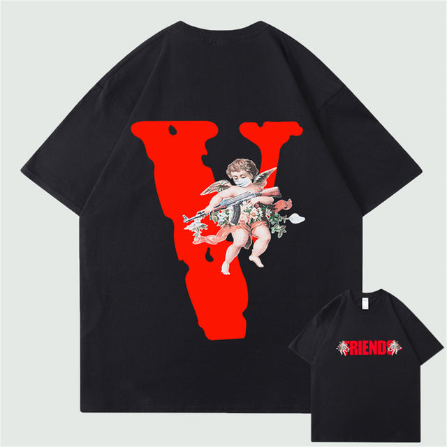 Trend Oversized VLONE Men T Shirt 100% Cotton Summer Short Sleeve Brand Hip Hop Tshirt Angel AK47 - TimelessGear9