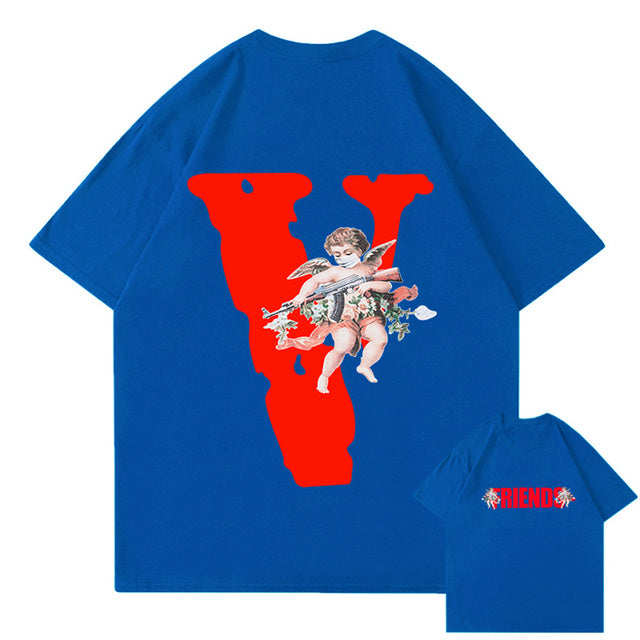 Trend Oversized VLONE Men T Shirt 100% Cotton Summer Short Sleeve Brand Hip Hop Tshirt Angel AK47 - TimelessGear9