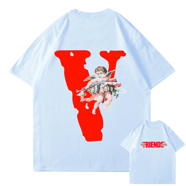Trend Oversized VLONE Men T Shirt 100% Cotton Summer Short Sleeve Brand Hip Hop Tshirt Angel AK47 - TimelessGear9