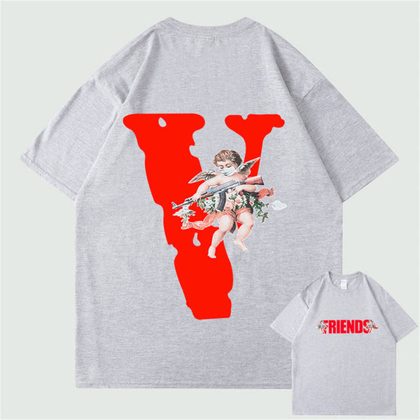 Trend Oversized VLONE Men T Shirt 100% Cotton Summer Short Sleeve Brand Hip Hop Tshirt Angel AK47 - TimelessGear9