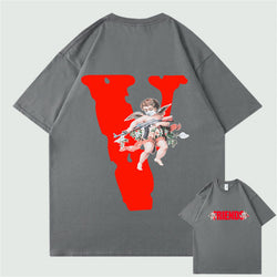 Trend Oversized VLONE Men T Shirt 100% Cotton Summer Short Sleeve Brand Hip Hop Tshirt Angel AK47 - TimelessGear9