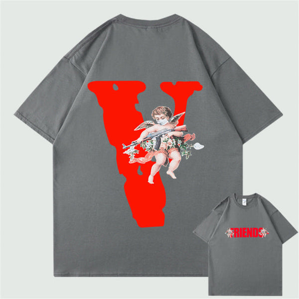 Trend Oversized VLONE Men T Shirt 100% Cotton Summer Short Sleeve Brand Hip Hop Tshirt Angel AK47 - TimelessGear9