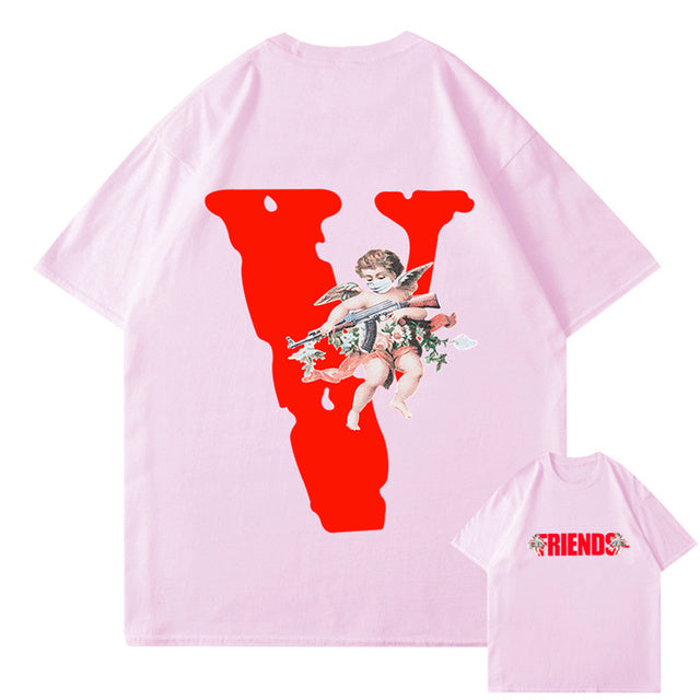Trend Oversized VLONE Men T Shirt 100% Cotton Summer Short Sleeve Brand Hip Hop Tshirt Angel AK47 - TimelessGear9