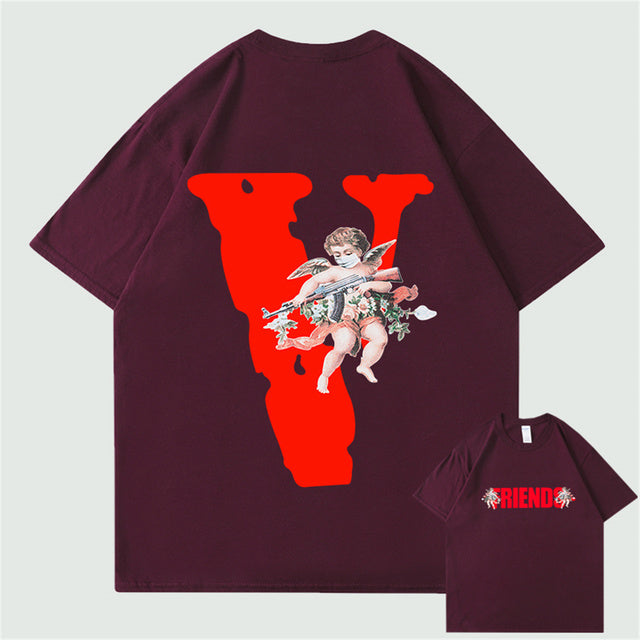 Trend Oversized VLONE Men T Shirt 100% Cotton Summer Short Sleeve Brand Hip Hop Tshirt Angel AK47 - TimelessGear9