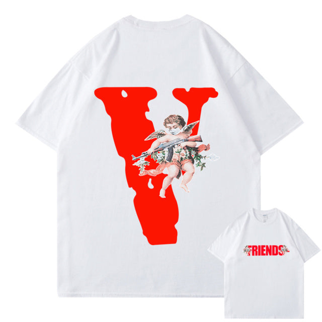 Trend Oversized VLONE Men T Shirt 100% Cotton Summer Short Sleeve Brand Hip Hop Tshirt Angel AK47 - TimelessGear9