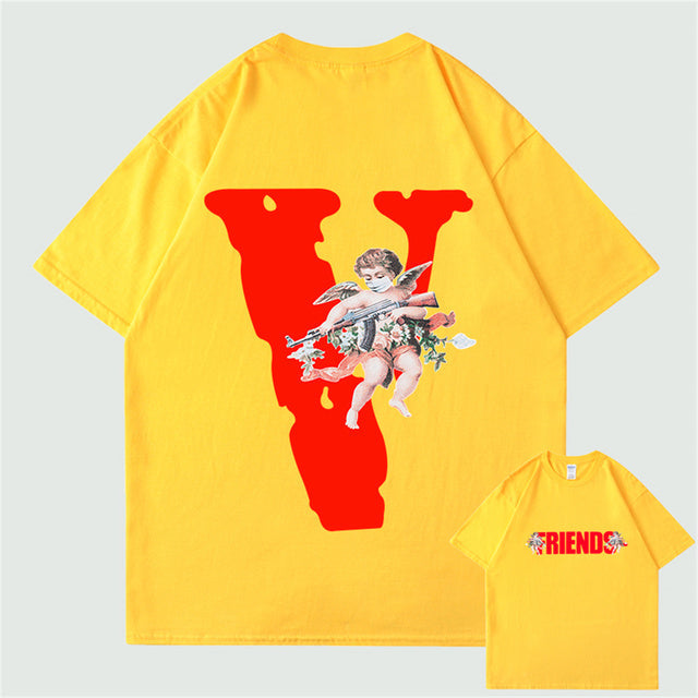 Trend Oversized VLONE Men T Shirt 100% Cotton Summer Short Sleeve Brand Hip Hop Tshirt Angel AK47 - TimelessGear9