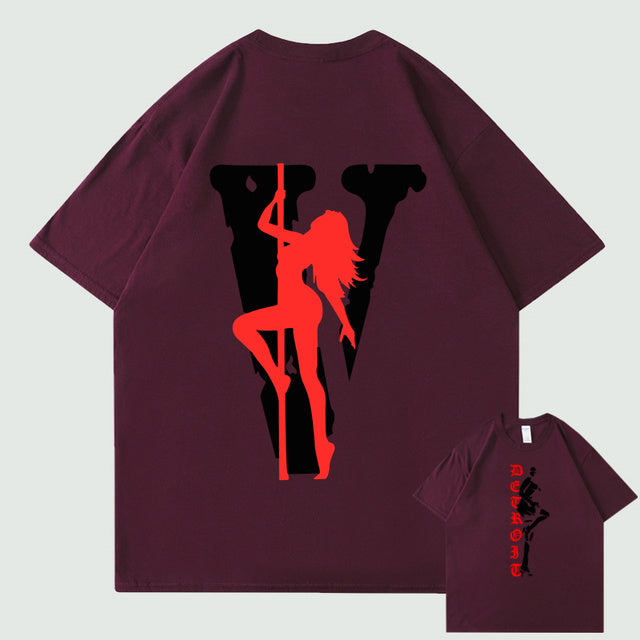 VLONE Men Letters T Shirt 100% Cotton Streetwear Women&#39;s USA Short Sleeve Brand Hip Hop Tshirt Pole Dancing Girl Pole Dance Tops - TimelessGear9