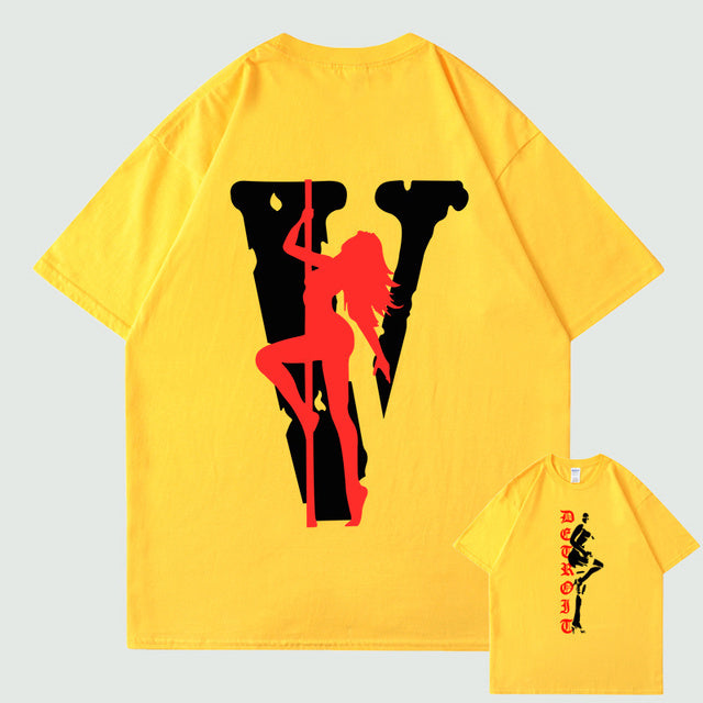 VLONE Men Letters T Shirt 100% Cotton Streetwear Women&#39;s USA Short Sleeve Brand Hip Hop Tshirt Pole Dancing Girl Pole Dance Tops - TimelessGear9