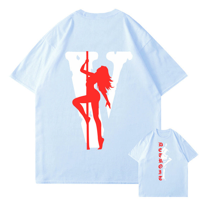 VLONE Men Letters T Shirt 100% Cotton Streetwear Women&#39;s USA Short Sleeve Brand Hip Hop Tshirt Pole Dancing Girl Pole Dance Tops - TimelessGear9