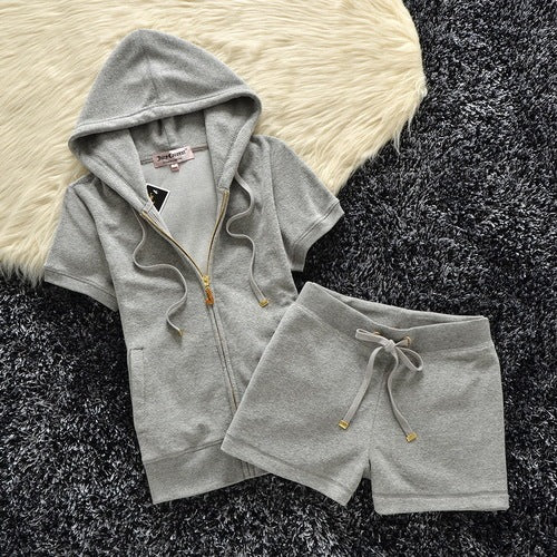 Juicy Apple 2 Piece Set Velvet zip Summer Letter printing tracksuit Women Clothing 2022 - TimelessGear9