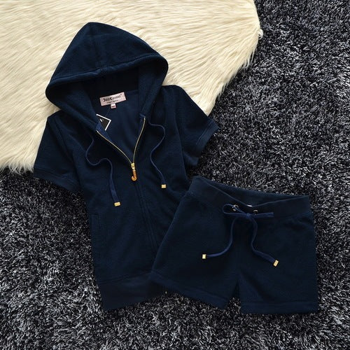 Juicy Apple 2 Piece Set Velvet zip Summer Letter printing tracksuit Women Clothing 2022 - TimelessGear9