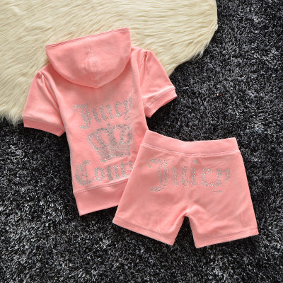 Juicy Apple 2 Piece Set Velvet zip Summer Letter printing tracksuit Women Clothing 2022 - TimelessGear9