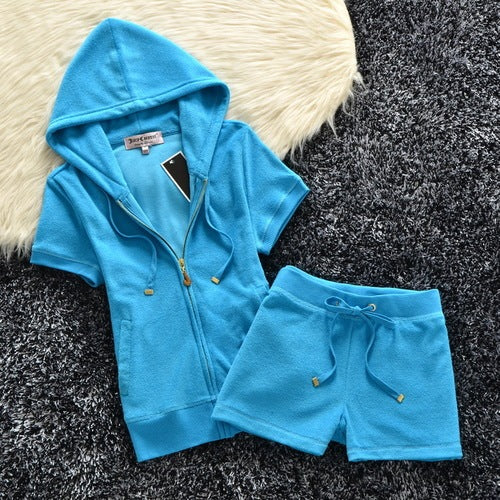 Juicy Apple 2 Piece Set Velvet zip Summer Letter printing tracksuit Women Clothing 2022 - TimelessGear9