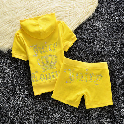 Juicy Apple 2 Piece Set Velvet zip Summer Letter printing tracksuit Women Clothing 2022 - TimelessGear9