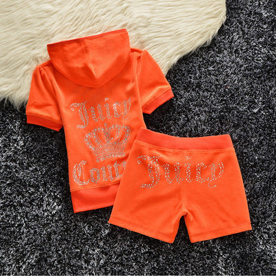 Juicy Apple 2 Piece Set Velvet zip Summer Letter printing tracksuit Women Clothing 2022 - TimelessGear9